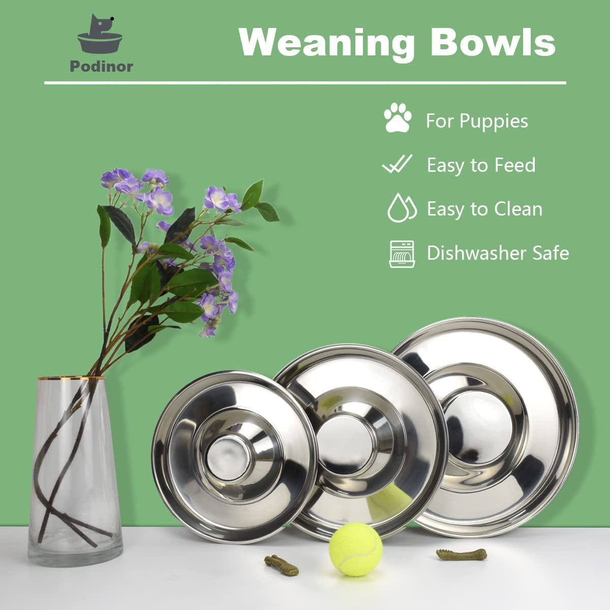 Stainless Steel Puppy Dog Bowls (2-Pack) – 11.8" Food & Water Feeder Dishes for Pets and Puppies