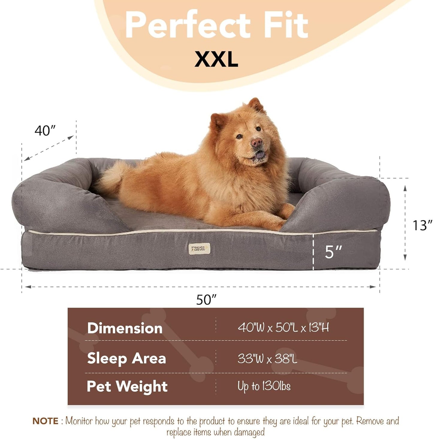 Chester XL Orthopedic Dog Bed – Memory Foam Calming Couch with Washable Cover & Non-Slip Base