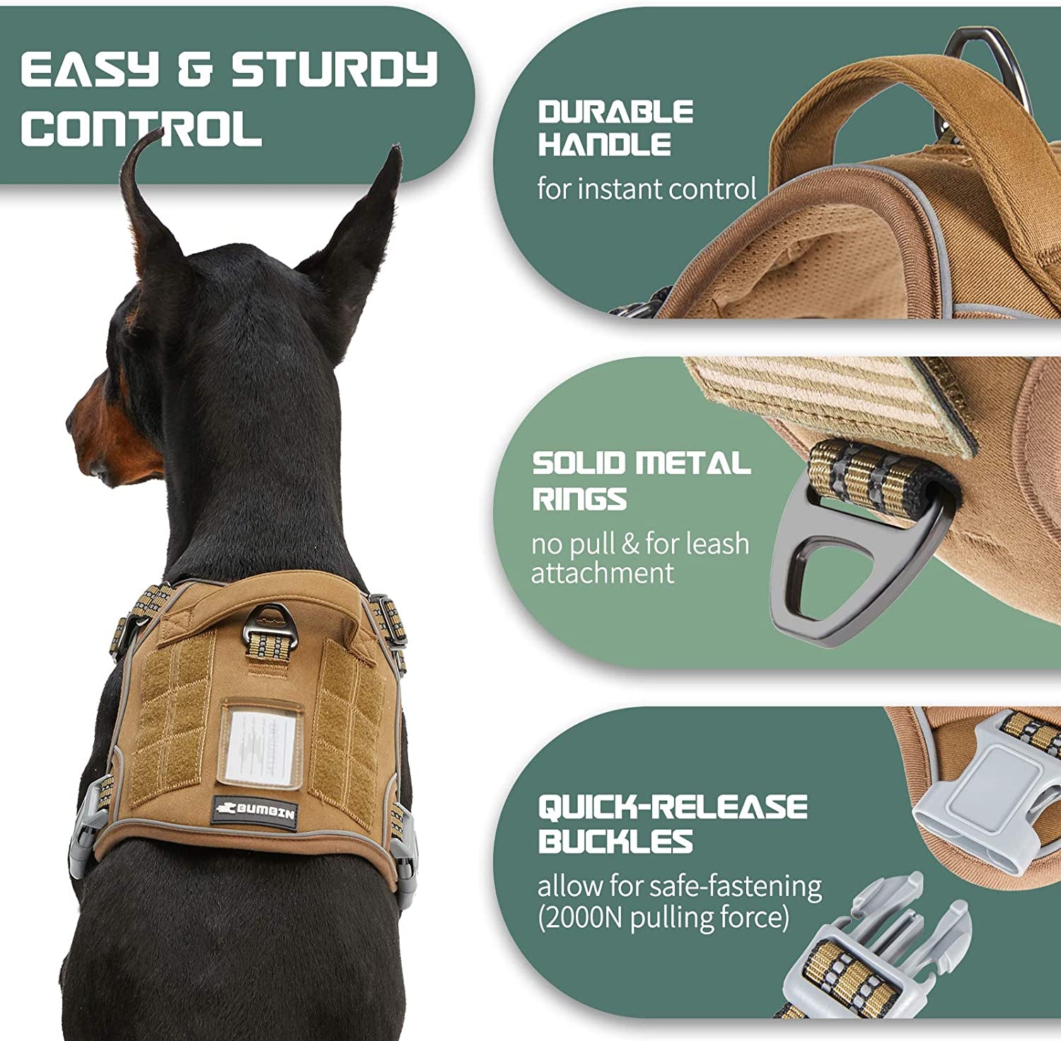 Tactical No-Pull Dog Harness – Adjustable Reflective Training Vest with Handle for Large Dogs, Smart Fit Design, Brown (L)