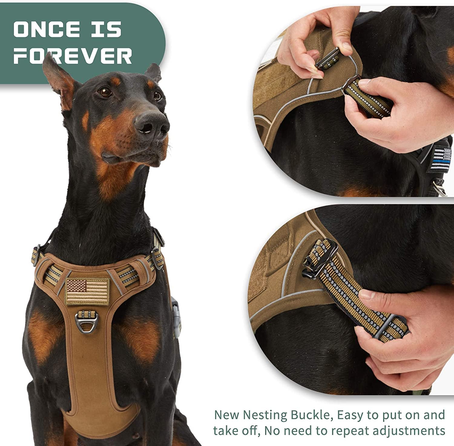 Tactical No-Pull Dog Harness – Adjustable Reflective Training Vest with Handle for Large Dogs, Smart Fit Design, Brown (L)